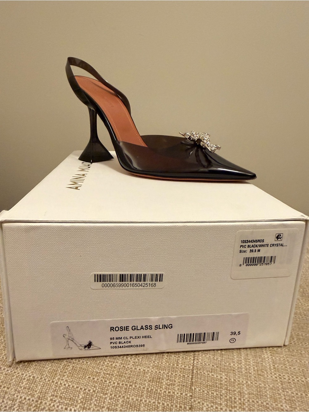 Amina Muaddi Black Patent Slingback Pump with Crystal Bow - Picture 6 of 6